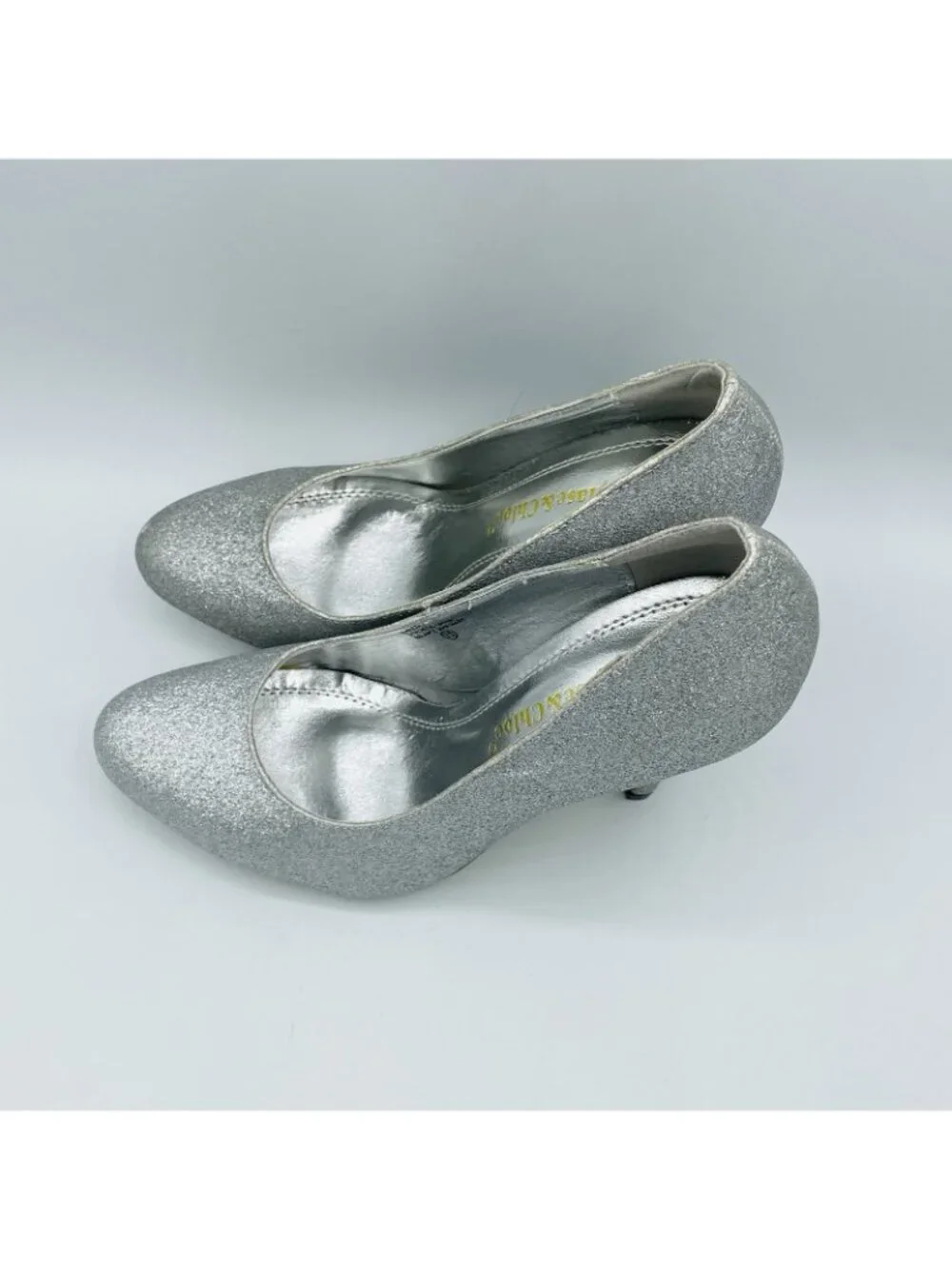 Chase & Chloe Shoes Womens Size 7 Silver Glitter Shiny Heels Stiletto Pumps Slip